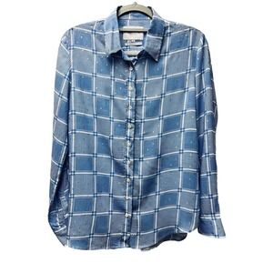 The Shirt Rochelle Behrens XS Blue The Boyfriend Shirt Blouse Preppy Boho